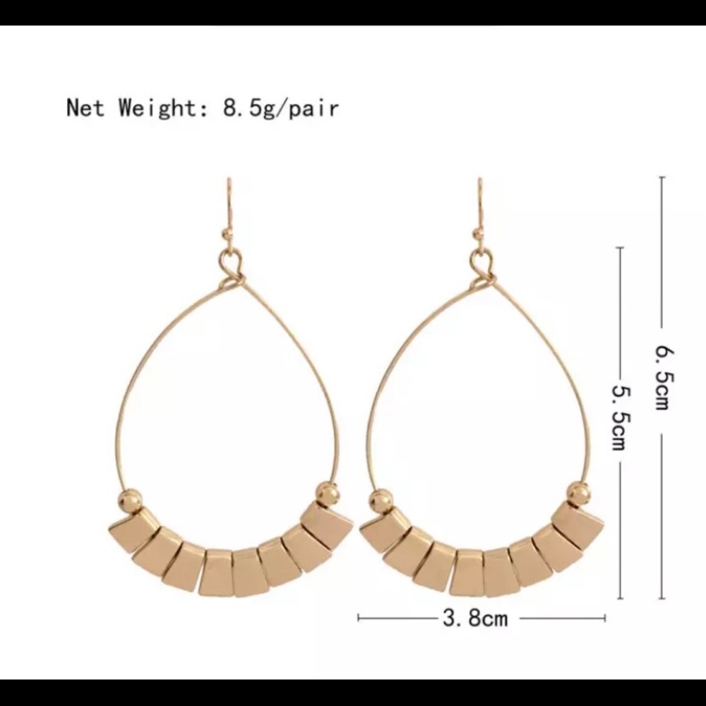 Gold colored ethnic style, water drop dangle earrings